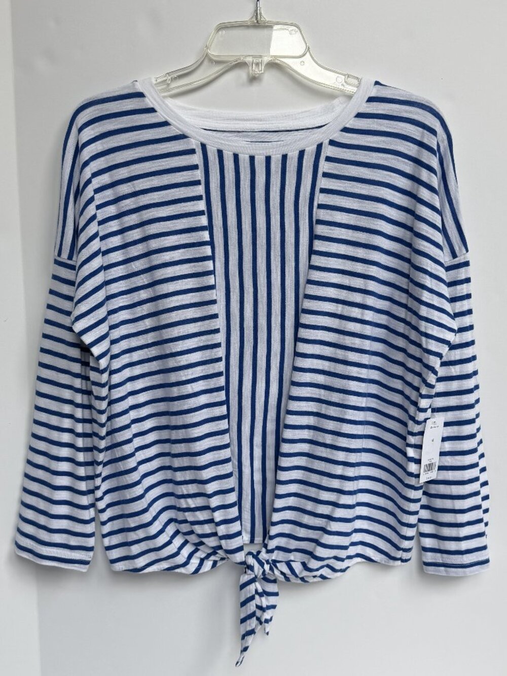 BANANA REPUBLIC Women's M Tie Front Cotton-Modal Top NEW Blue & White Stripe